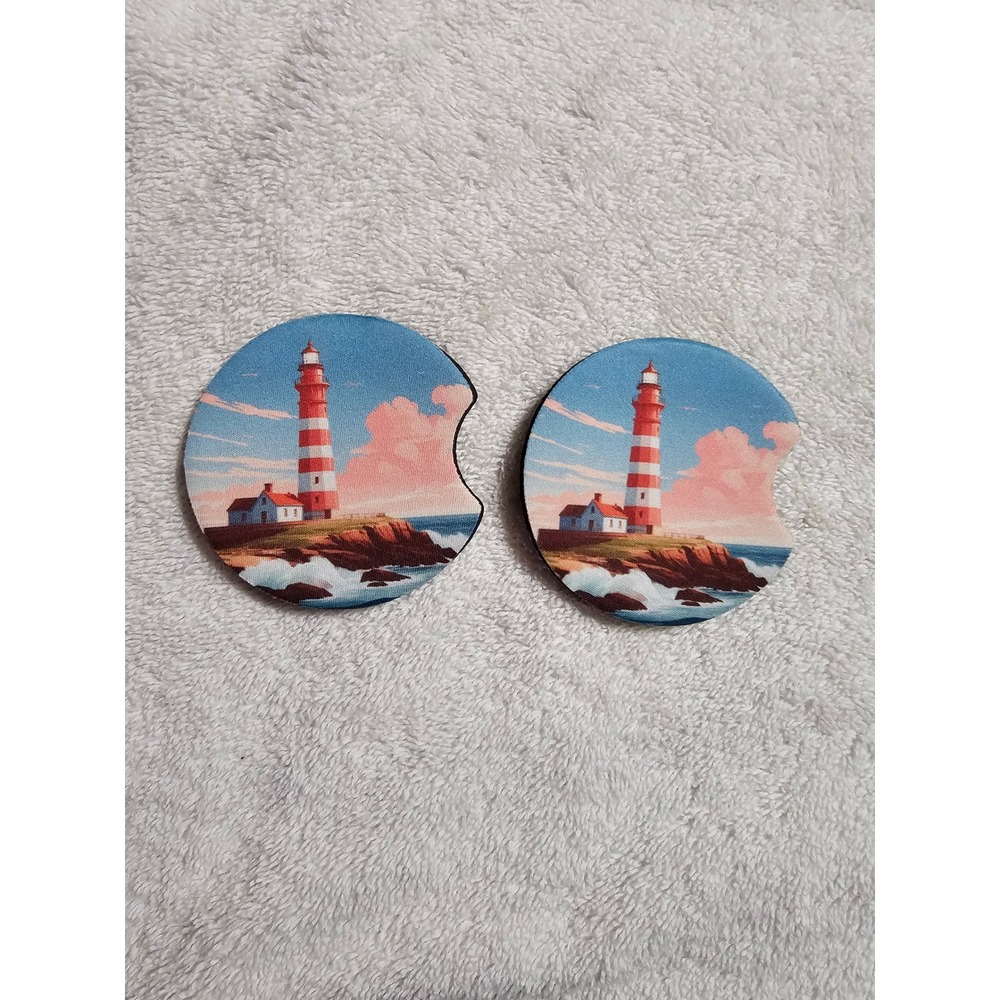 Lighthouse Car Coasters Absorbent Stone‎ Cup Holder Coaster Set of 2